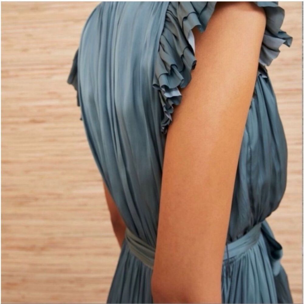 Ulla Johnson Abella Pleated Ruffle Midi Dress Atlantic Blue Size 10 - Picture 3 of 12